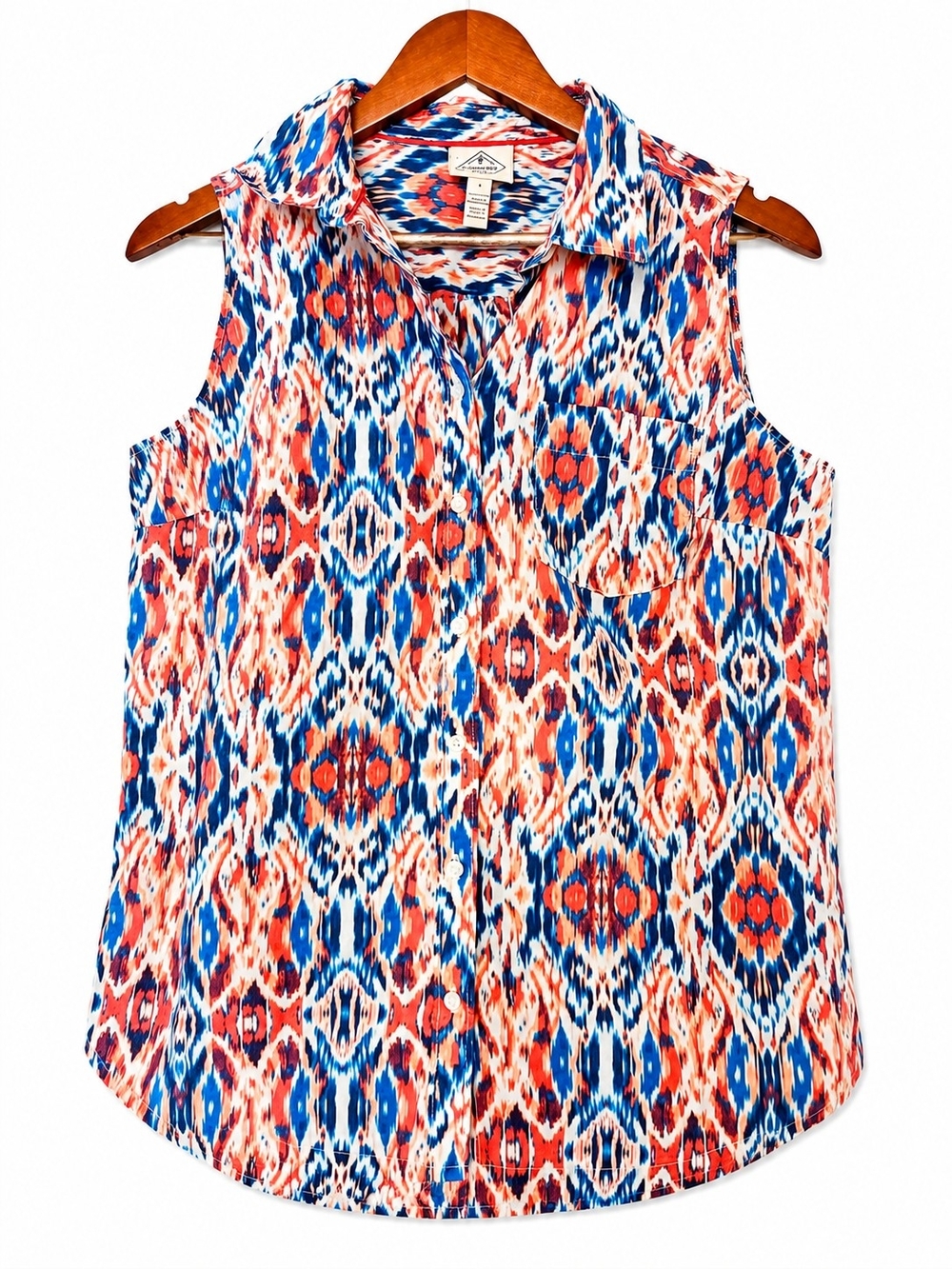 St. John's Bay Sleeveless Ikat Print Cotton Blouse - Size Large